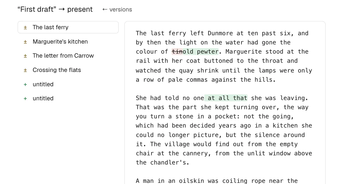 Version history, two versions of the text compared.